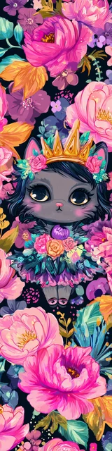 Free kawaii cats bookmark featuring a royal cat in popping colors